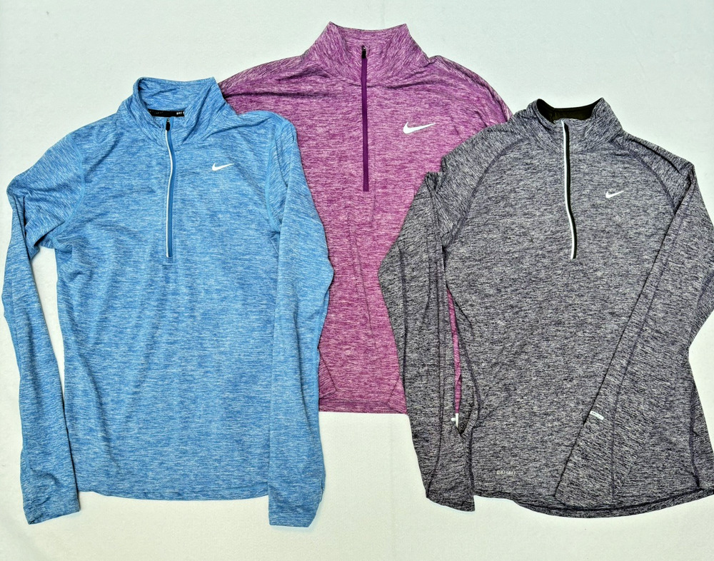LOT OF 3 Nike Dri-Fit Womens M & S Quarter Zip Blue Pink Purple Tops **READ**